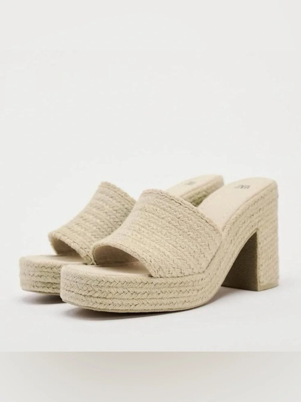 Zara Beige Woven Platform Mule Heels - Women's Slip-On Sandals - Size 7